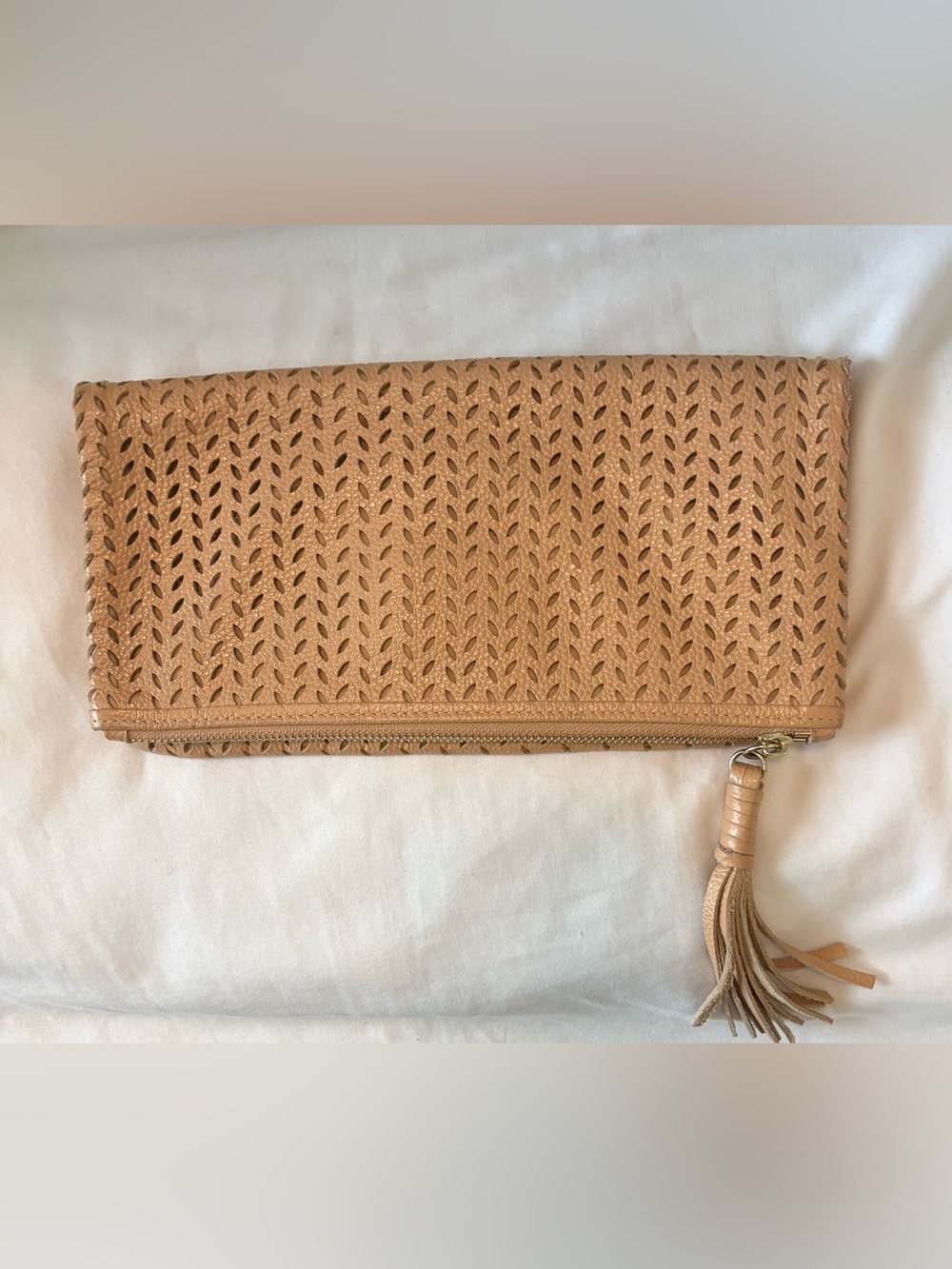 B-Low The Belt Boutique Clutch Bag Punched Leather Tasseled Fold Over Bohemian.